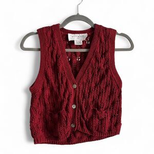 Vintage Adrienne-vittadini Women's Red Button Up Vest